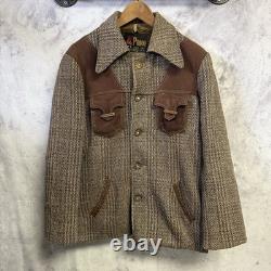 VTG 70s Pioneer Jacket Western Boho Cowboy Herringbone Wool Lined L 20x27.5
