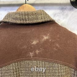 VTG 70s Pioneer Jacket Western Boho Cowboy Herringbone Wool Lined L 20x27.5