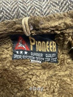 VTG 70s Pioneer Jacket Western Boho Cowboy Herringbone Wool Lined L 20x27.5