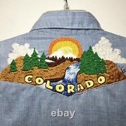 VTG 70s Sears Western Wear Men L Embroidered Colorado Pearl Snap Shirt Rodeo