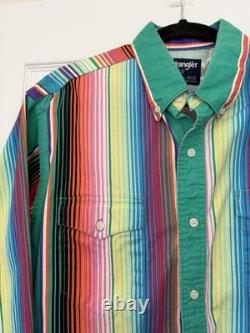 VTG 80's-90's Large Wrangler Brush Popper Button Up Western Shirt serape stripe
