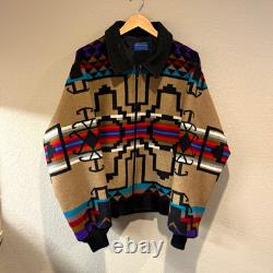 VTG 80s Pendleton High Grade Western Wear Wool Aztec Navajo Zip Up Jacket Size L