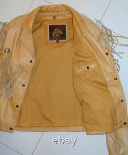 VTG 80s WESTERN TAN LEATHER FRINGE INDIAN HEAD NICKEL BUTTONS CONCHOS JACKETL