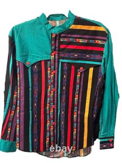 VTG Brushpopper Southwestern Aztec Western Button Up Shirt Cowboy Men Sz L RARE