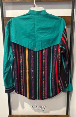 VTG Brushpopper Southwestern Aztec Western Button Up Shirt Cowboy Men Sz L RARE