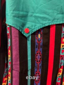 VTG Brushpopper Southwestern Aztec Western Button Up Shirt Cowboy Men Sz L RARE