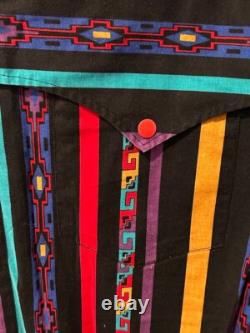 VTG Brushpopper Southwestern Aztec Western Button Up Shirt Cowboy Men Sz L RARE