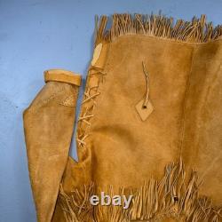 VTG Buckskin Montana Jacket Leather Fringe Western Leather Cowboy Suede 70s