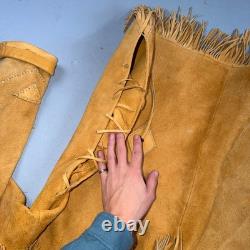 VTG Buckskin Montana Jacket Leather Fringe Western Leather Cowboy Suede 70s