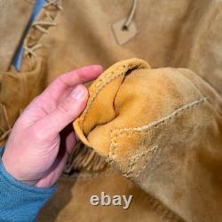 VTG Buckskin Montana Jacket Leather Fringe Western Leather Cowboy Suede 70s