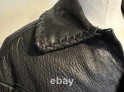 VTG Custom Made Western Black Buckskin Leather Fringe Jacket Antlers Button sz L