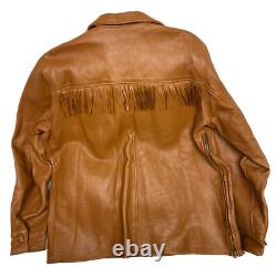 VTG Deerskin Western Leather Fringed Cowboy Jacket Custom Coat Co. Mens XL Brown