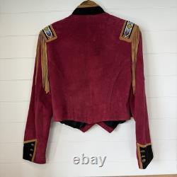 VTG Frontier Western Leather Fringe Jacket Beaded Cowgirl Rodeo Motorcycle M/L