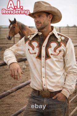 VTG H Bar C California Ranchwear Cowboy Western Shirt Med Embroidered Long Tail