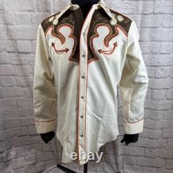 VTG H Bar C California Ranchwear Cowboy Western Shirt Med Embroidered Long Tail