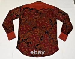 VTG Handmade Mens Western Pearl Snap Shirt Size L 70s Yoke Maroon Paisley Velour