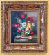 VTG LARGE FRAMED ORIGINAL M. AARON OIL PAINTING FLOWERS IN VASE 37x33 -MINT