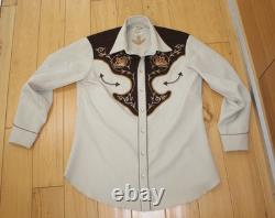 VTG LARGE H-BAR-C ROCKABILLY ELDORADO RANCHWEAR TAN WESTERN Shirt PEARL