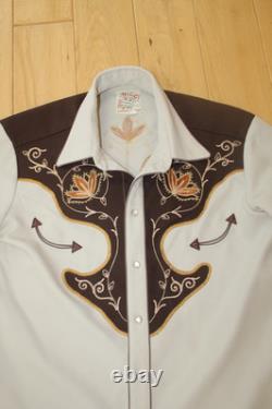 VTG LARGE H-BAR-C ROCKABILLY ELDORADO RANCHWEAR TAN WESTERN Shirt PEARL