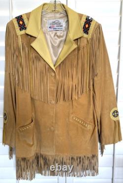 VTG LARIAT XL Western Native American Beaded Fringe Leather Jacket USA Stunnng