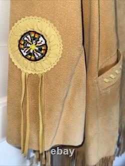 VTG LARIAT XL Western Native American Beaded Fringe Leather Jacket USA Stunnng