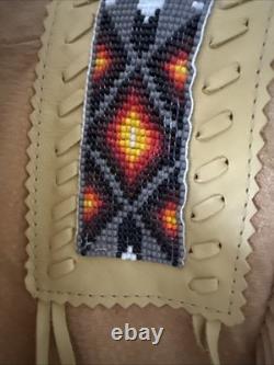 VTG LARIAT XL Western Native American Beaded Fringe Leather Jacket USA Stunnng