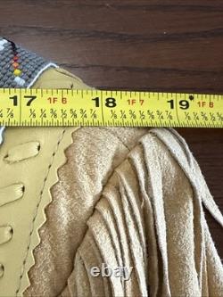 VTG LARIAT XL Western Native American Beaded Fringe Leather Jacket USA Stunnng