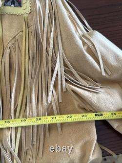 VTG LARIAT XL Western Native American Beaded Fringe Leather Jacket USA Stunnng