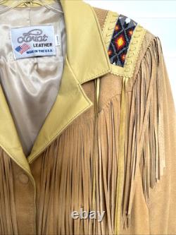 VTG LARIAT XL Western Native American Beaded Fringe Leather Jacket USA Stunnng