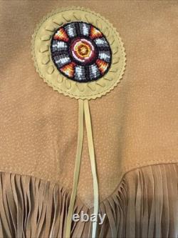VTG LARIAT XL Western Native American Beaded Fringe Leather Jacket USA Stunnng