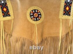 VTG LARIAT XL Western Native American Beaded Fringe Leather Jacket USA Stunnng