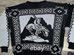 VTG MILLER Men's Sweater Horse Cowichan crewneck Black Pullover Size Large L
