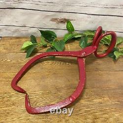 VTG Metal Ice Block Tongs Farm Primitive Western Decor Red Paint Large Handle