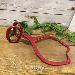 VTG Metal Ice Block Tongs Farm Primitive Western Decor Red Paint Large Handle