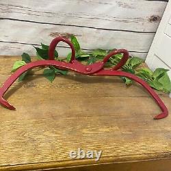 VTG Metal Ice Block Tongs Farm Primitive Western Decor Red Paint Large Handle