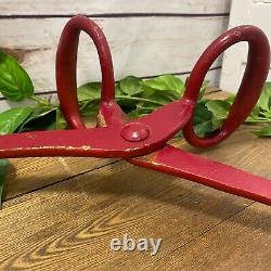 VTG Metal Ice Block Tongs Farm Primitive Western Decor Red Paint Large Handle