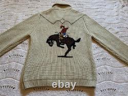 VTG Miller Outer Wear Bucking Bronco Western Cowboy Horse Cardigan Sweater XL