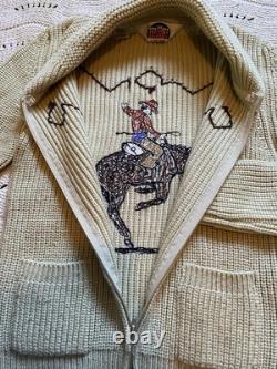 VTG Miller Outer Wear Bucking Bronco Western Cowboy Horse Cardigan Sweater XL