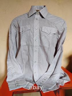 VTG NEW 1980's Border Town Blue/Gold Thread (Lurex) Stripe L/S Western Shirt L