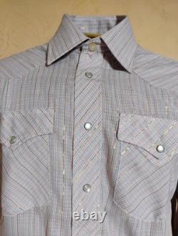 VTG NEW 1980's Border Town Blue/Gold Thread (Lurex) Stripe L/S Western Shirt L