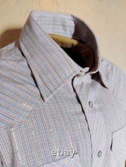 VTG NEW 1980's Border Town Blue/Gold Thread (Lurex) Stripe L/S Western Shirt L