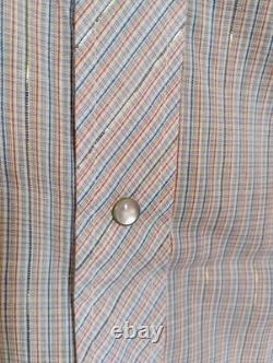 VTG NEW 1980's Border Town Blue/Gold Thread (Lurex) Stripe L/S Western Shirt L
