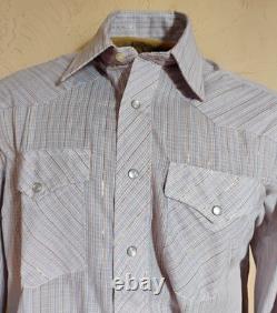 VTG NEW 1980's Border Town Blue/Gold Thread (Lurex) Stripe L/S Western Shirt L