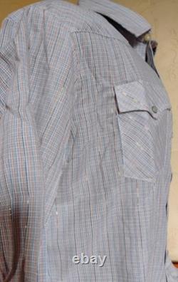 VTG NEW 1980's Border Town Blue/Gold Thread (Lurex) Stripe L/S Western Shirt L