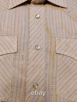 VTG NEW 1980's Border Town Blue/Gold Thread (Lurex) Stripe L/S Western Shirt L