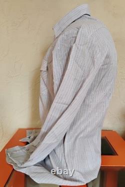 VTG NEW 1980's Border Town Blue/Gold Thread (Lurex) Stripe L/S Western Shirt L