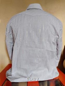 VTG NEW 1980's Border Town Blue/Gold Thread (Lurex) Stripe L/S Western Shirt L