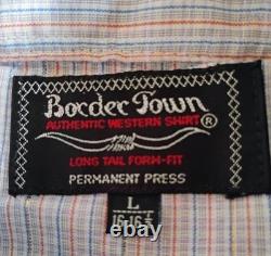 VTG NEW 1980's Border Town Blue/Gold Thread (Lurex) Stripe L/S Western Shirt L