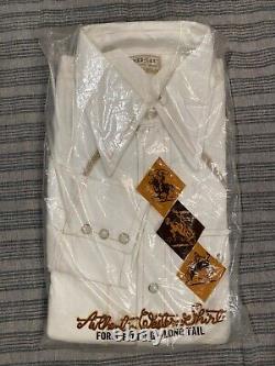 VTG NOS Dee Cee Button Front Shirt White Western Wear Large Sawtooth Pearl Snaps