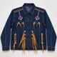 VTG NWT Western Denim Jacket Sz L Beaded Fringe Turquoise Concho Rodeo Southwest